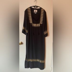 Figue black long dress with gold beaded embroidery with belt size xs